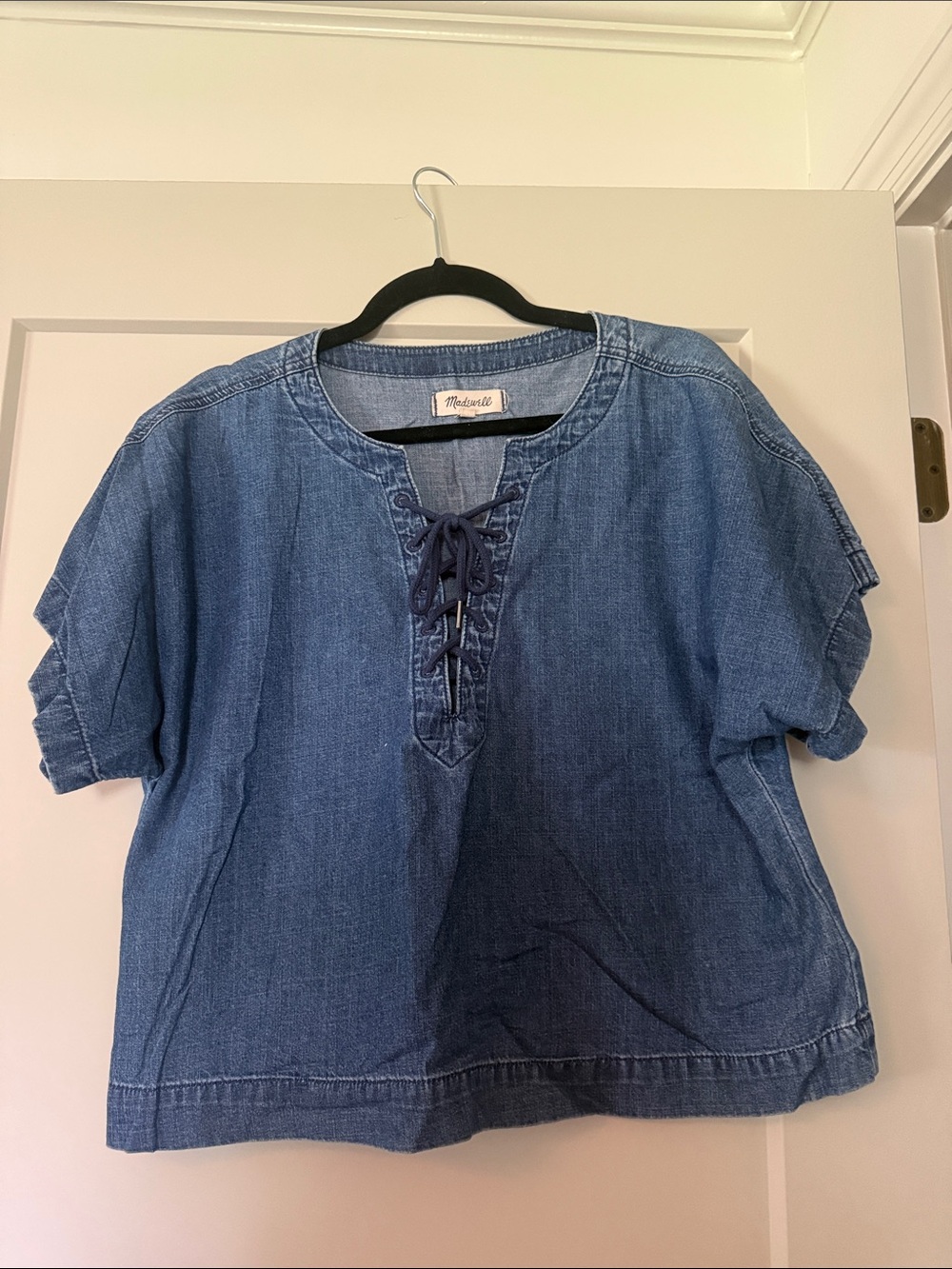 Madewell Lace-Up Denim Tunic in Medium Blue